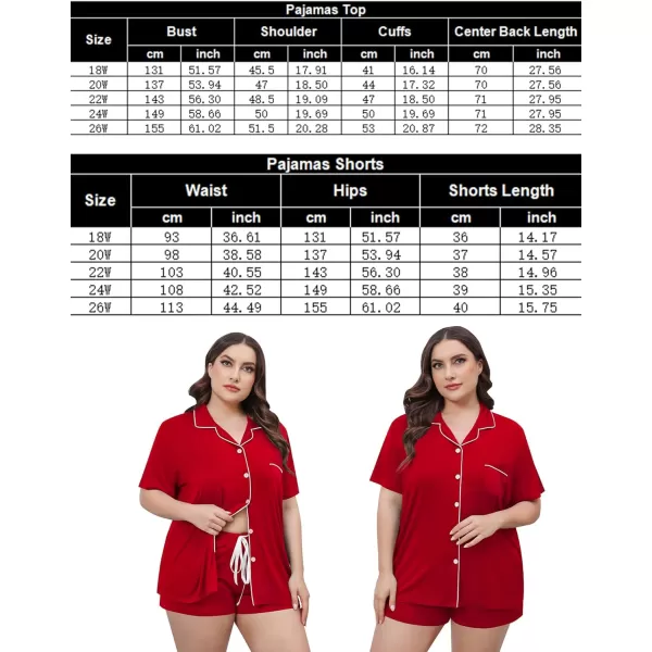 SWOMOG Womens Plus Size Pajamas Set Button Down Tops Short Sleeve Sleepwear Soft Pajama Shorts 2 Pcs Lounge Sets With PocketRed