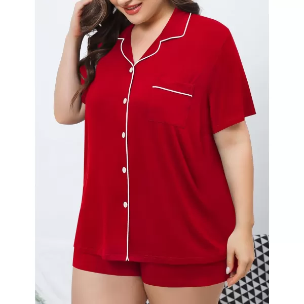 SWOMOG Womens Plus Size Pajamas Set Button Down Tops Short Sleeve Sleepwear Soft Pajama Shorts 2 Pcs Lounge Sets With PocketRed