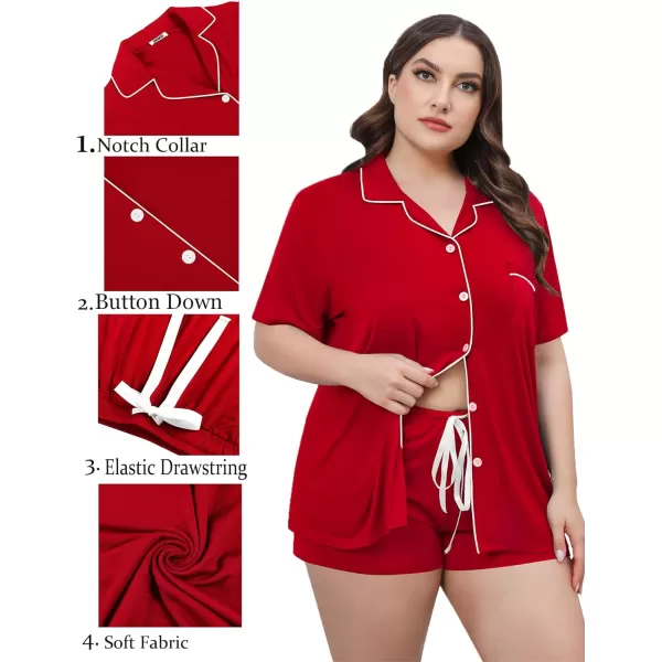 SWOMOG Womens Plus Size Pajamas Set Button Down Tops Short Sleeve Sleepwear Soft Pajama Shorts 2 Pcs Lounge Sets With PocketRed