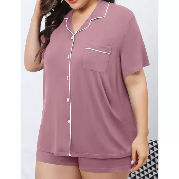 SWOMOG Womens Plus Size Pajamas Set Button Down Tops Short Sleeve Sleepwear Soft Pajama Shorts 2 Pcs Lounge Sets With PocketTaro Purple