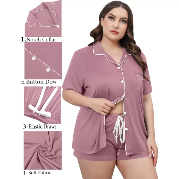 SWOMOG Womens Plus Size Pajamas Set Button Down Tops Short Sleeve Sleepwear Soft Pajama Shorts 2 Pcs Lounge Sets With PocketTaro Purple