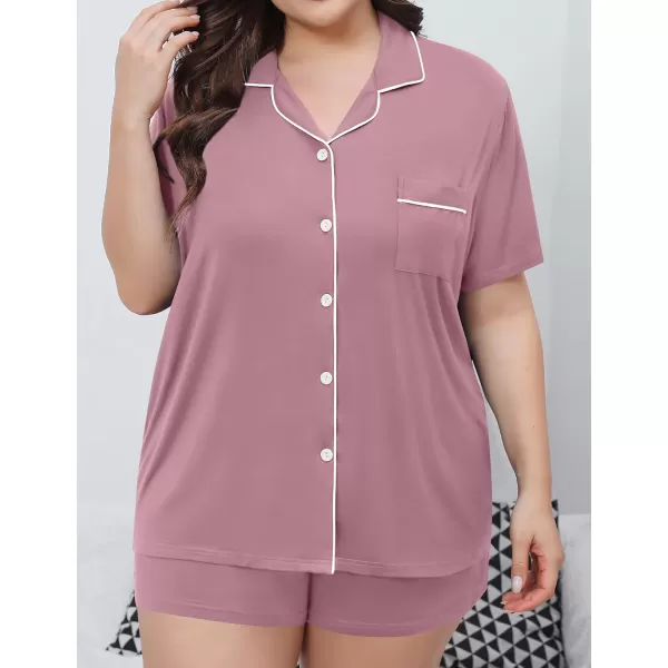 SWOMOG Womens Plus Size Pajamas Set Button Down Tops Short Sleeve Sleepwear Soft Pajama Shorts 2 Pcs Lounge Sets With PocketTaro Purple