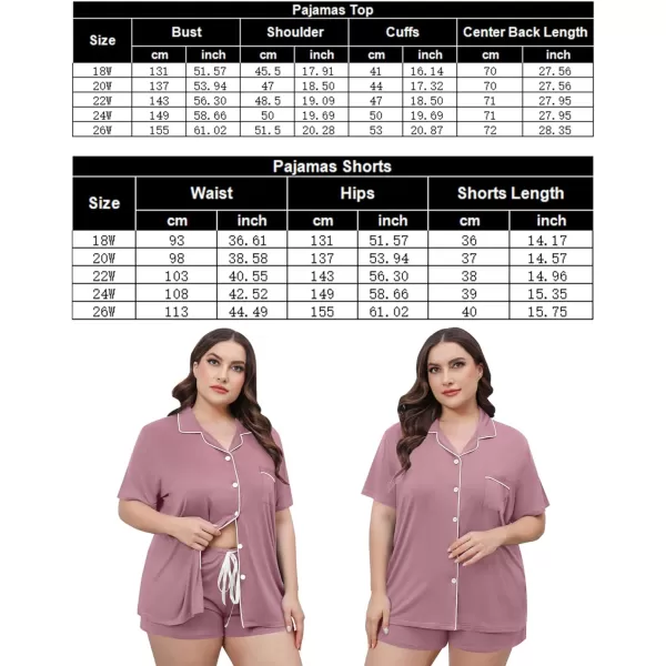 SWOMOG Womens Plus Size Pajamas Set Button Down Tops Short Sleeve Sleepwear Soft Pajama Shorts 2 Pcs Lounge Sets With PocketTaro Purple