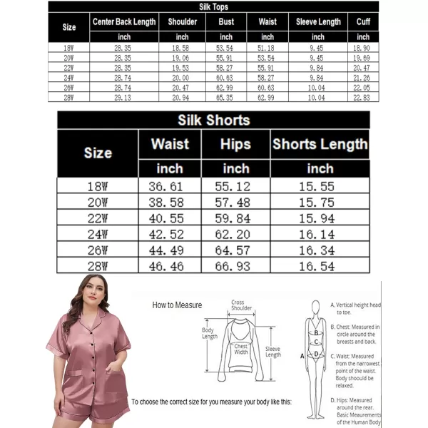 SWOMOG Womens Plus Size Pajamas Silk Satin Button Down Shirt Pajama Shorts 2 Pcs Short Sets Pj Loungewear with PocketsAmisty Rose