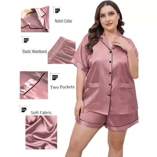 SWOMOG Womens Plus Size Pajamas Silk Satin Button Down Shirt Pajama Shorts 2 Pcs Short Sets Pj Loungewear with PocketsAmisty Rose