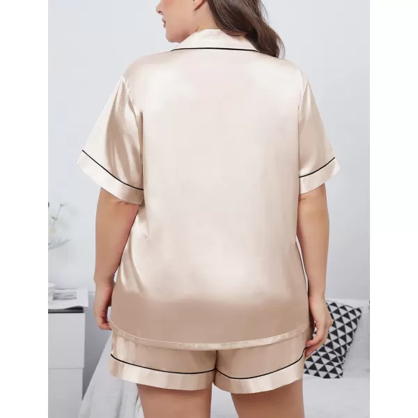 SWOMOG Womens Plus Size Pajamas Silk Satin Button Down Shirt Pajama Shorts 2 Pcs Short Sets Pj Loungewear with PocketsChampagne