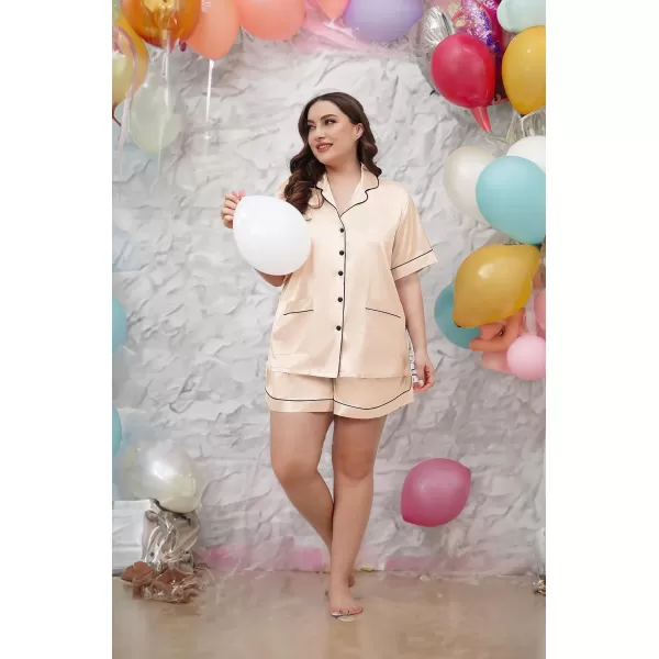 SWOMOG Womens Plus Size Pajamas Silk Satin Button Down Shirt Pajama Shorts 2 Pcs Short Sets Pj Loungewear with PocketsChampagne