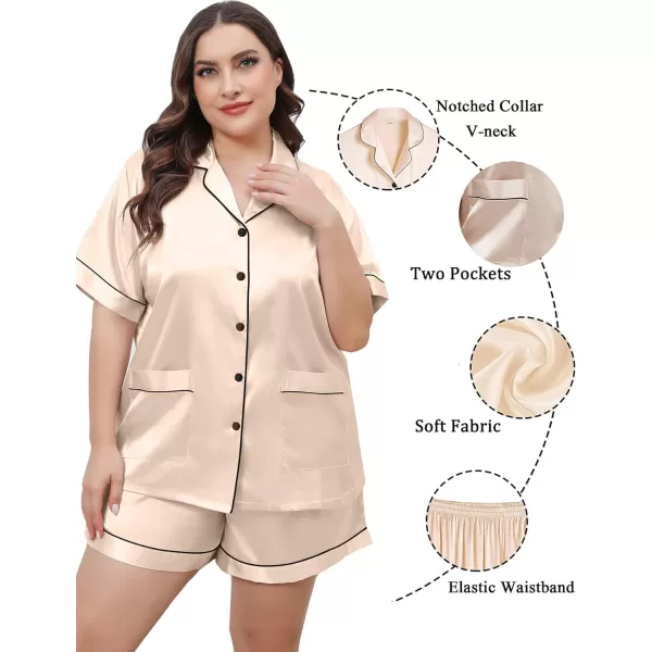 SWOMOG Womens Plus Size Pajamas Silk Satin Button Down Shirt Pajama Shorts 2 Pcs Short Sets Pj Loungewear with PocketsChampagne
