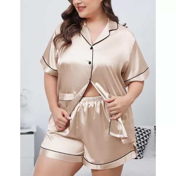 SWOMOG Womens Plus Size Pajamas Silk Satin Button Down Shirt Pajama Shorts 2 Pcs Short Sets Pj Loungewear with PocketsChampagne