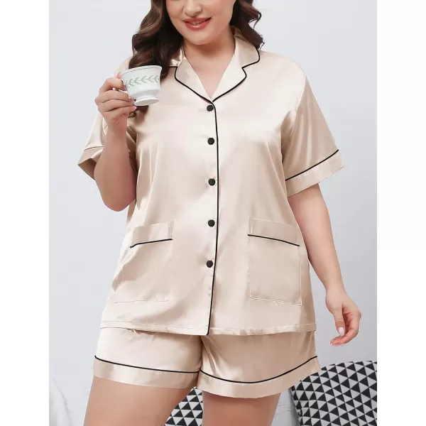 SWOMOG Womens Plus Size Pajamas Silk Satin Button Down Shirt Pajama Shorts 2 Pcs Short Sets Pj Loungewear with PocketsChampagne
