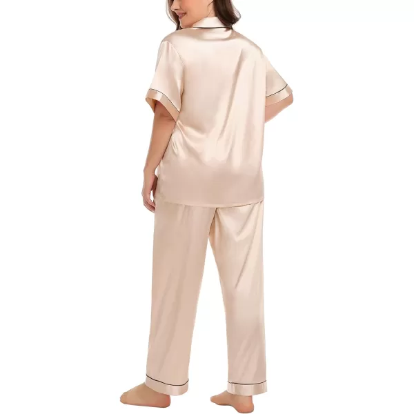 SWOMOG Womens Plus Size Pajamas Silk Satin Pajama Set Short Sleeve Shirt with FullLength Pants Pjs Sleepwear Set 18W26WChampagne