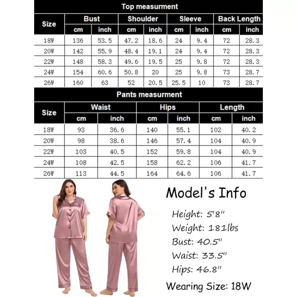 SWOMOG Womens Plus Size Pajamas Silk Satin Pajama Set Short Sleeve Shirt with FullLength Pants Pjs Sleepwear Set 18W26WMisty Rose