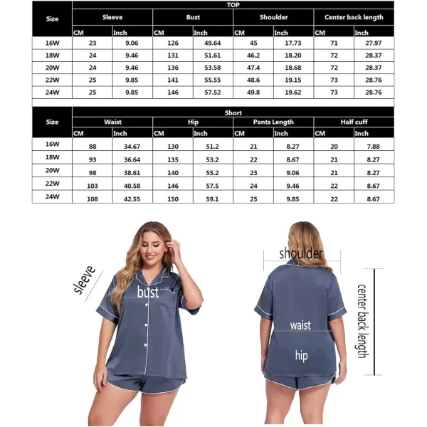 SWOMOG Womens Plus Size Satin Pajama Set Short Sleeve 2 piece Pj Sets Sleepwear Silk Button Down Loungewear Pjs Shorts SetDark Gary