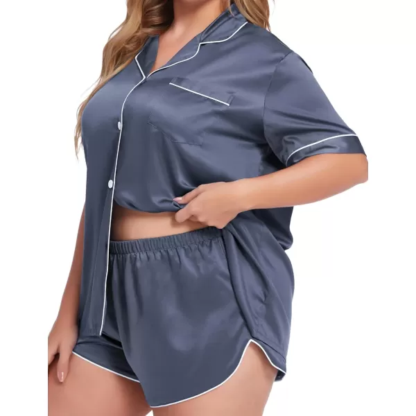 SWOMOG Womens Plus Size Satin Pajama Set Short Sleeve 2 piece Pj Sets Sleepwear Silk Button Down Loungewear Pjs Shorts SetDark Gary