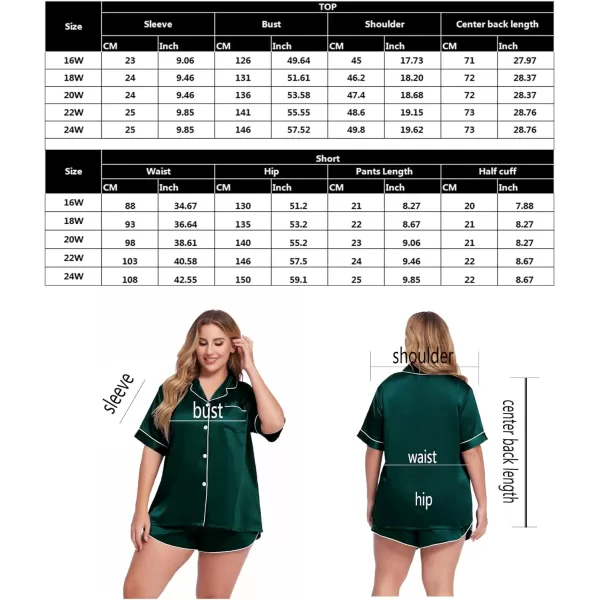 SWOMOG Womens Plus Size Satin Pajama Set Short Sleeve 2 piece Pj Sets Sleepwear Silk Button Down Loungewear Pjs Shorts SetDark Green