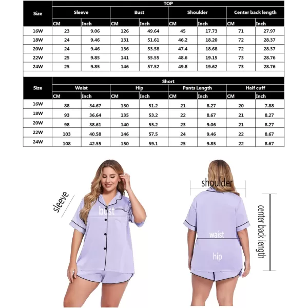 SWOMOG Womens Plus Size Satin Pajama Set Short Sleeve 2 piece Pj Sets Sleepwear Silk Button Down Loungewear Pjs Shorts SetLavender