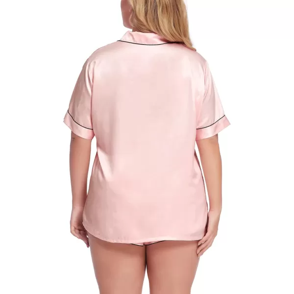 SWOMOG Womens Plus Size Satin Pajama Set Short Sleeve 2 piece Pj Sets Sleepwear Silk Button Down Loungewear Pjs Shorts SetSakura Pink