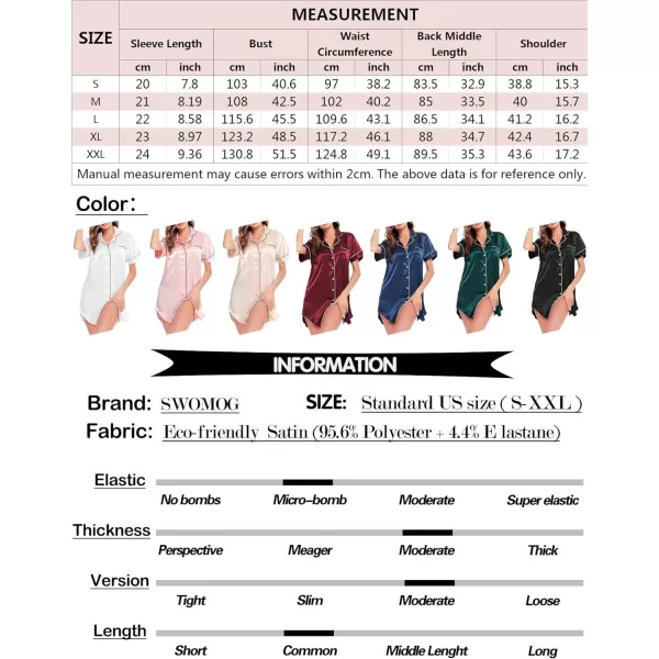 SWOMOG Womens Satin Nightgown 34 Sleeve Sleepwear Button Down Sleep Shirt Silk Nighty Pajama TopAchampagneshort Sleeve