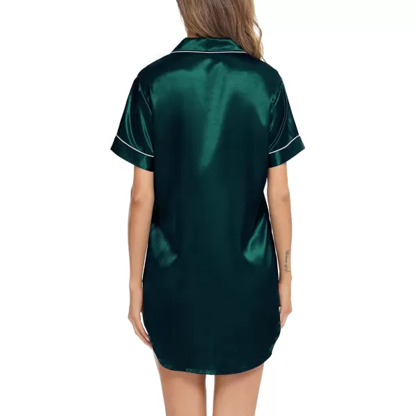 SWOMOG Womens Satin Nightgown 34 Sleeve Sleepwear Button Down Sleep Shirt Silk Nighty Pajama TopAgreenshort Sleeve