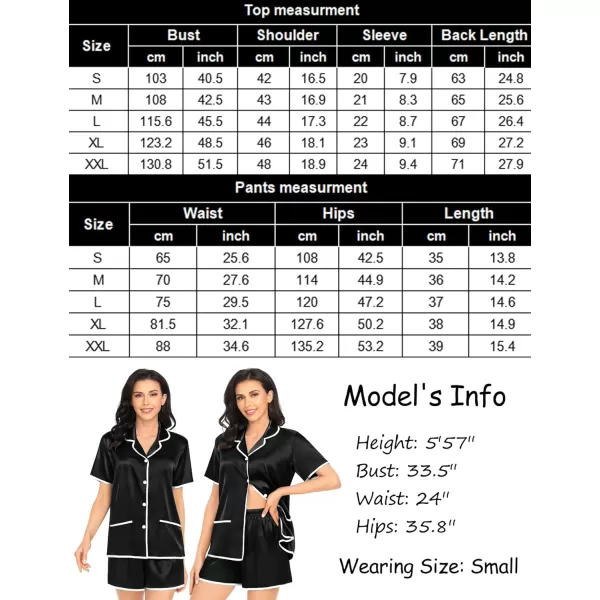 SWOMOG Womens Satin Pajamas Sets Short Sleeve Button Down Shirt with Shorts Pjs Soft 2 Piece Lounge Set with PocketsBlack