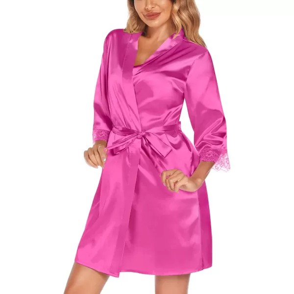 SWOMOG Womens Satin Robe Set 2 Piece Sexy Pajamas Sets Lace Cami Nightgown and Silk Robes NightwearRose Red