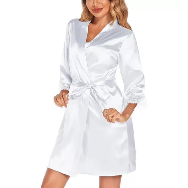 SWOMOG Womens Satin Robe Set 2 Piece Sexy Pajamas Sets Lace Cami Nightgown and Silk Robes NightwearWhite