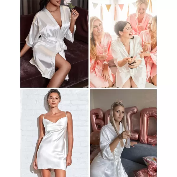 SWOMOG Womens Satin Robe Set 2 Piece Silk Lingerie Sets Cowl Neck Cami Nightgown with Robes Bridesmiad Wedding KimonosWhite