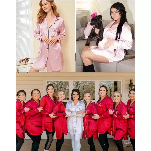 SWOMOG Womens Satin Sleep Shirt Long Sleeve Sleepwear Silk Nightshirt Button Down Pajama TopChampagne