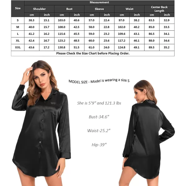 SWOMOG Womens Satin Sleepshirt long Sleeve Nightshirt Button Down Nightgown Silk SleepwearSWOMOG Womens Satin Sleepshirt long Sleeve Nightshirt Button Down Nightgown Silk Sleepwear