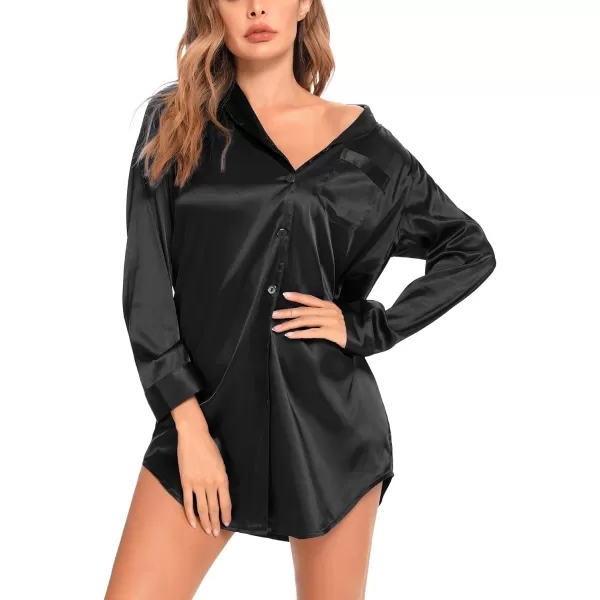 SWOMOG Womens Satin Sleepshirt long Sleeve Nightshirt Button Down Nightgown Silk SleepwearSWOMOG Womens Satin Sleepshirt long Sleeve Nightshirt Button Down Nightgown Silk Sleepwear