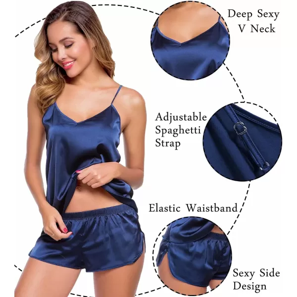 SWOMOG Womens Sexy Lingerie Silk Satin Pajamas Cami Shorts Set Sleepwear BlueSWOMOG Womens Sexy Lingerie Silk Satin Pajamas Cami Shorts Set Sleepwear Blue