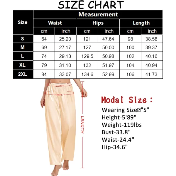 SWOMOG Womens Silk Satin Pajama Pants Longs Silky Sleep Pants Loungewear Trousers Elastic Waist Lounge Pj BottomsChampagne