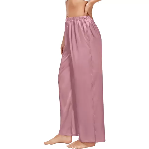 SWOMOG Womens Silk Satin Pajama Pants Longs Silky Sleep Pants Loungewear Trousers Elastic Waist Lounge Pj BottomsMisty Rose