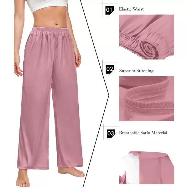 SWOMOG Womens Silk Satin Pajama Pants Longs Silky Sleep Pants Loungewear Trousers Elastic Waist Lounge Pj BottomsMisty Rose