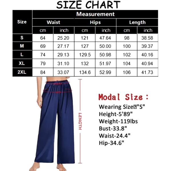 SWOMOG Womens Silk Satin Pajama Pants Longs Silky Sleep Pants Loungewear Trousers Elastic Waist Lounge Pj BottomsNavy Blue