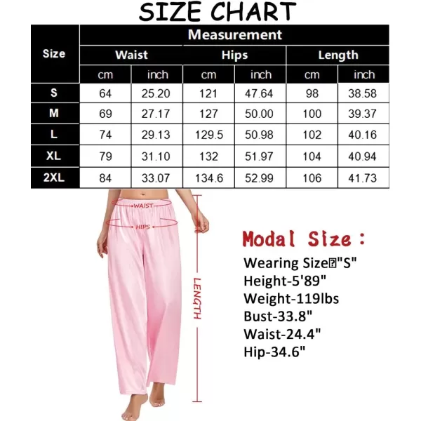 SWOMOG Womens Silk Satin Pajama Pants Longs Silky Sleep Pants Loungewear Trousers Elastic Waist Lounge Pj BottomsPink