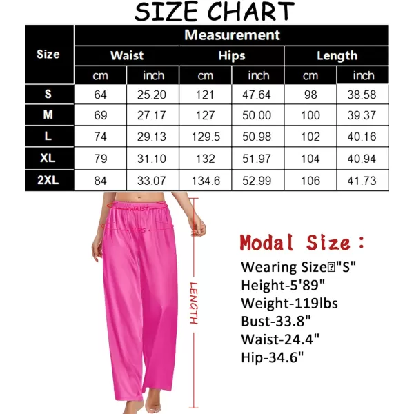 SWOMOG Womens Silk Satin Pajama Pants Longs Silky Sleep Pants Loungewear Trousers Elastic Waist Lounge Pj BottomsRose Red