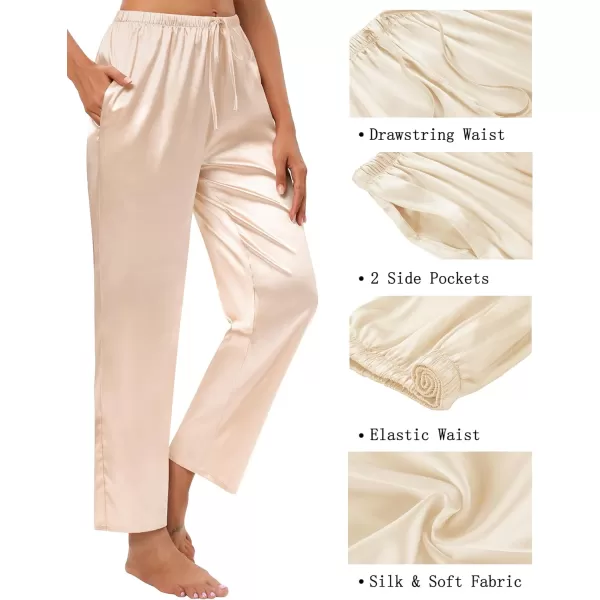 SWOMOG Womens Silk Satin Pajama Pants Soft Long Lounge Pant Drawstring Trousers Casual Sleepwear Pj Bottoms with Pockets2 Pack  Champagne