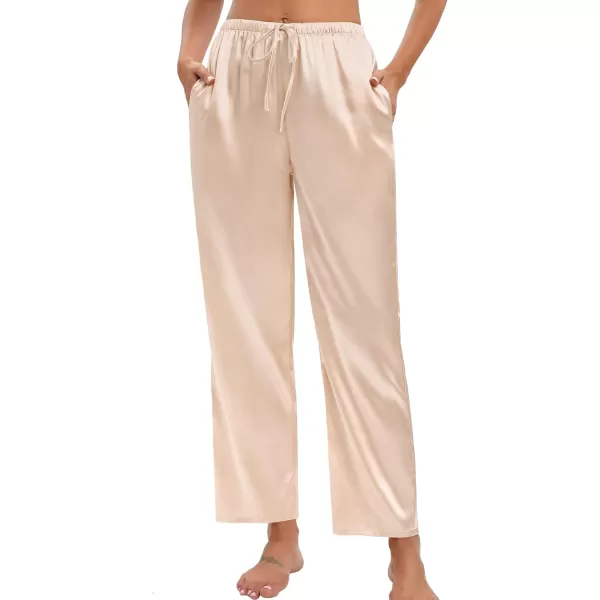 SWOMOG Womens Silk Satin Pajama Pants Soft Long Lounge Pant Drawstring Trousers Casual Sleepwear Pj Bottoms with Pockets2 Pack  Champagne