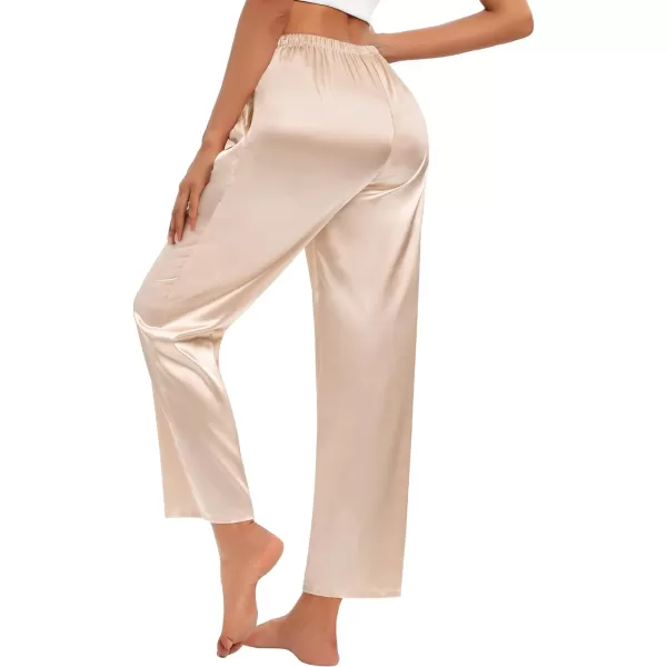 SWOMOG Womens Silk Satin Pajama Pants Soft Long Lounge Pant Drawstring Trousers Casual Sleepwear Pj Bottoms with Pockets2 Pack  Champagne