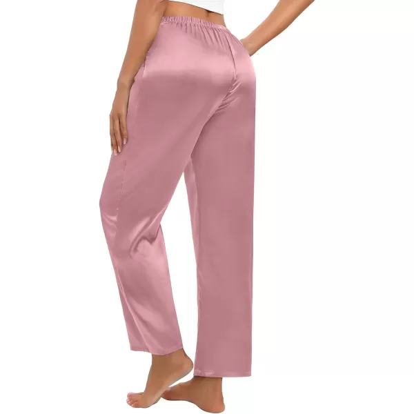 SWOMOG Womens Silk Satin Pajama Pants Soft Long Lounge Pant Drawstring Trousers Casual Sleepwear Pj Bottoms with Pockets2 Pack  Misty Rose