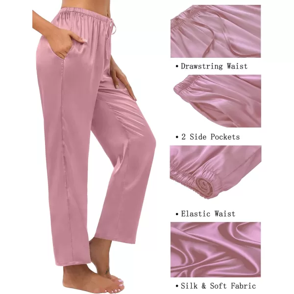 SWOMOG Womens Silk Satin Pajama Pants Soft Long Lounge Pant Drawstring Trousers Casual Sleepwear Pj Bottoms with Pockets2 Pack  Misty Rose