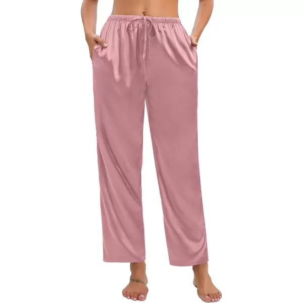 SWOMOG Womens Silk Satin Pajama Pants Soft Long Lounge Pant Drawstring Trousers Casual Sleepwear Pj Bottoms with Pockets2 Pack  Misty Rose