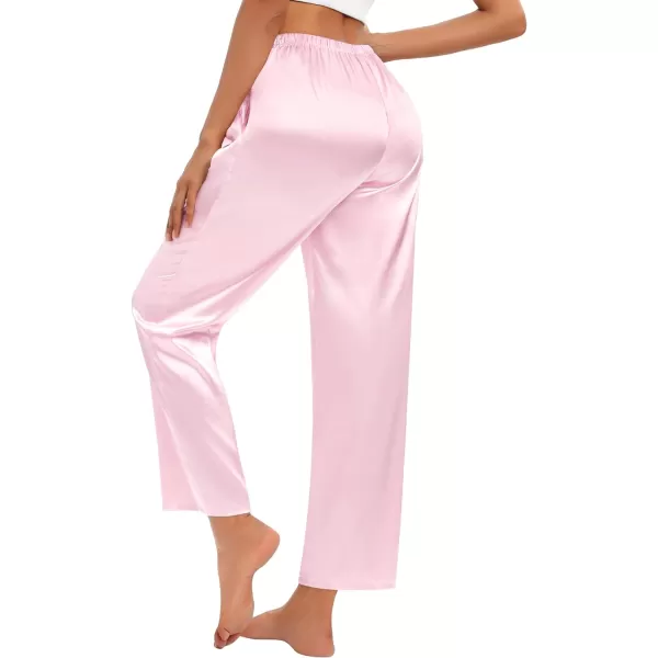 SWOMOG Womens Silk Satin Pajama Pants Soft Long Lounge Pant Drawstring Trousers Casual Sleepwear Pj Bottoms with Pockets2 Pack  Pink