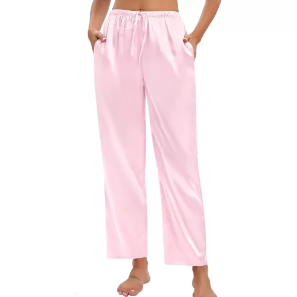 SWOMOG Womens Silk Satin Pajama Pants Soft Long Lounge Pant Drawstring Trousers Casual Sleepwear Pj Bottoms with Pockets2 Pack  Pink