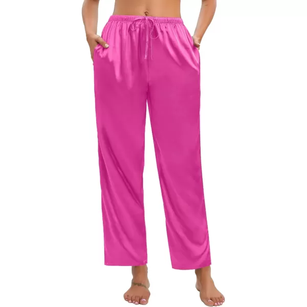 SWOMOG Womens Silk Satin Pajama Pants Soft Long Lounge Pant Drawstring Trousers Casual Sleepwear Pj Bottoms with Pockets2 Pack  Rose Red