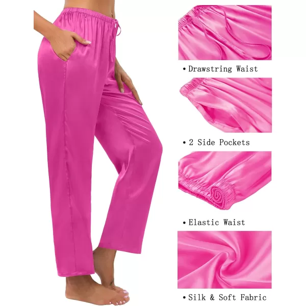 SWOMOG Womens Silk Satin Pajama Pants Soft Long Lounge Pant Drawstring Trousers Casual Sleepwear Pj Bottoms with Pockets2 Pack  Rose Red