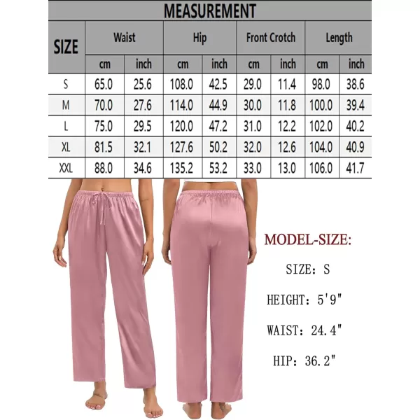 SWOMOG Womens Silk Satin Pajama Pants Soft Long Lounge Pant Drawstring Trousers Casual Sleepwear Pj Bottoms with PocketsMisty Rose