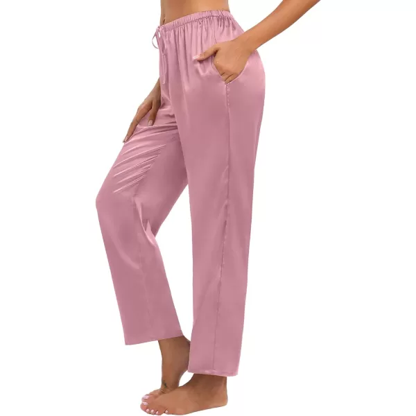 SWOMOG Womens Silk Satin Pajama Pants Soft Long Lounge Pant Drawstring Trousers Casual Sleepwear Pj Bottoms with PocketsMisty Rose