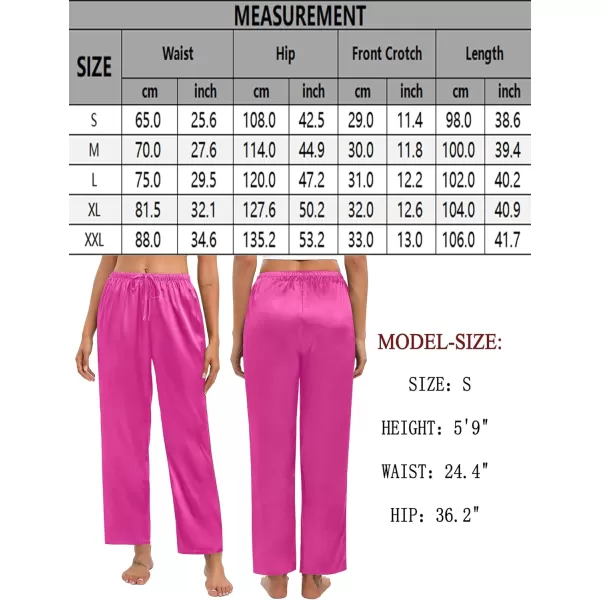 SWOMOG Womens Silk Satin Pajama Pants Soft Long Lounge Pant Drawstring Trousers Casual Sleepwear Pj Bottoms with PocketsRose Red